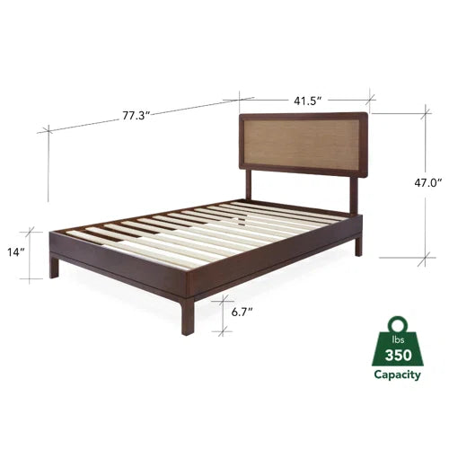 Anspach Solid Wood Platform Bed with Headboard, Bohemian Bed Frame