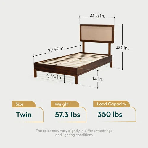Anspach Solid Wood Platform Bed with Headboard, Bohemian Bed Frame