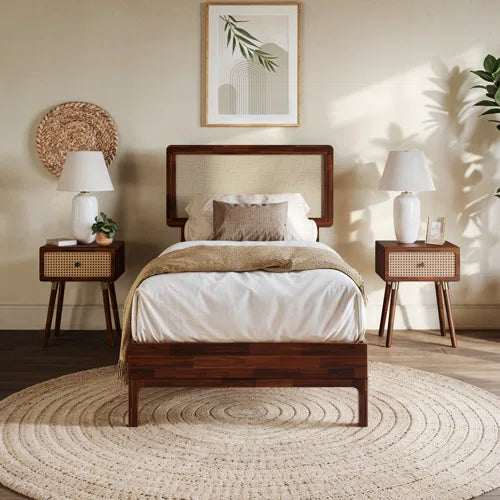 Anspach Solid Wood Platform Bed with Headboard, Bohemian Bed Frame