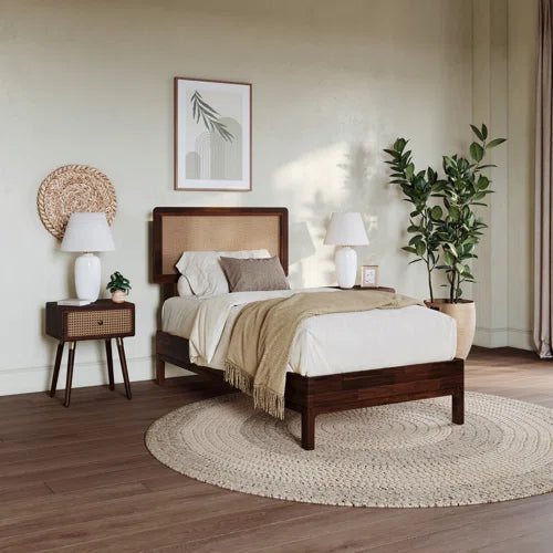 Anspach Solid Wood Platform Bed with Headboard, Bohemian Bed Frame