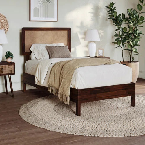 Anspach Solid Wood Platform Bed with Headboard, Bohemian Bed Frame